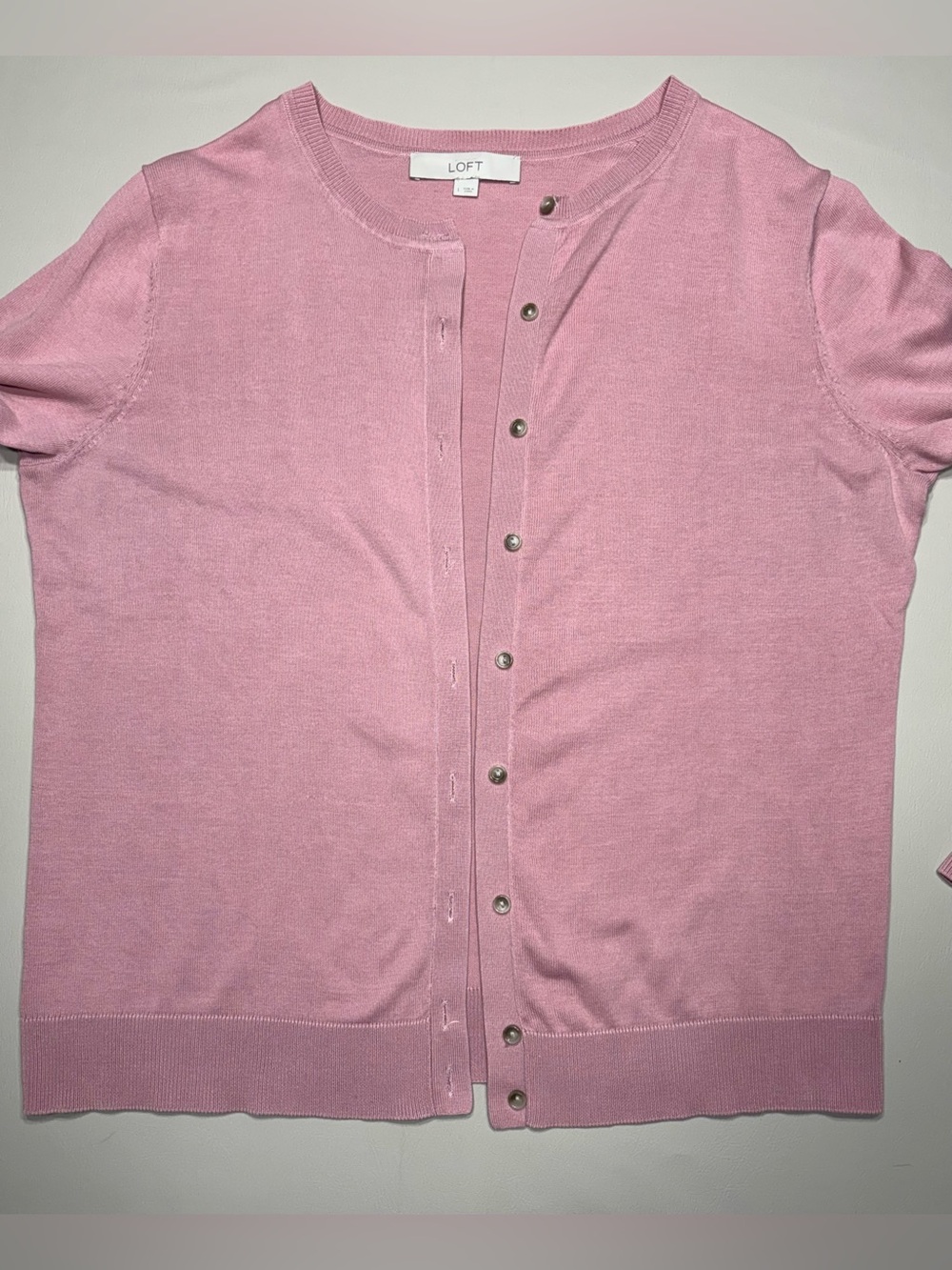 LOFT Light Pink Crewneck Button-Front Cardigan - Picture 5 of 11
